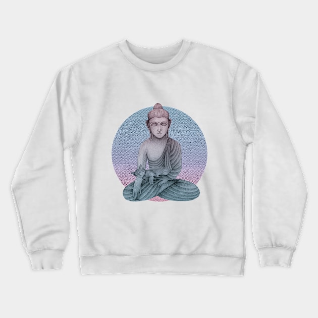 Buddha with cat 2 Crewneck Sweatshirt by KindSpirits